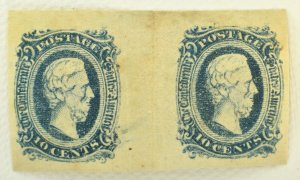 US STAMP CONFEDERATE CSA #12 10C DAVIS GUTTER PAIR MNH OG, 1863