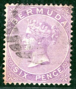 BERMUDA QV Stamp 6d (Watermark Crown CC) Used BLUE35