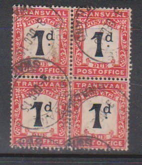 Transvaal J2 1907 Postage Due block of 4 used