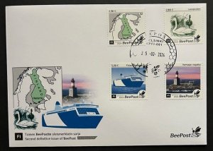 Finland 2024 Definitives Birds Map Ship Lighthouse BeePost set of 4 stamps FDC