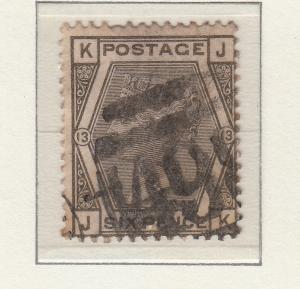 1873-80 6D GREY PLATE 13 COLOURED CORNER LETTERS USED 