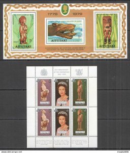 1978 Aitutaki James Cook Queen Elizabeth Coronation Art Statues 2Kb ** Nw0243