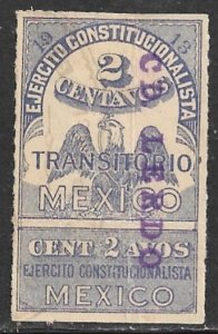 MEXICO CIVIL WAR 1913 2c Revenue with Talon CD LERDO RV20 Used