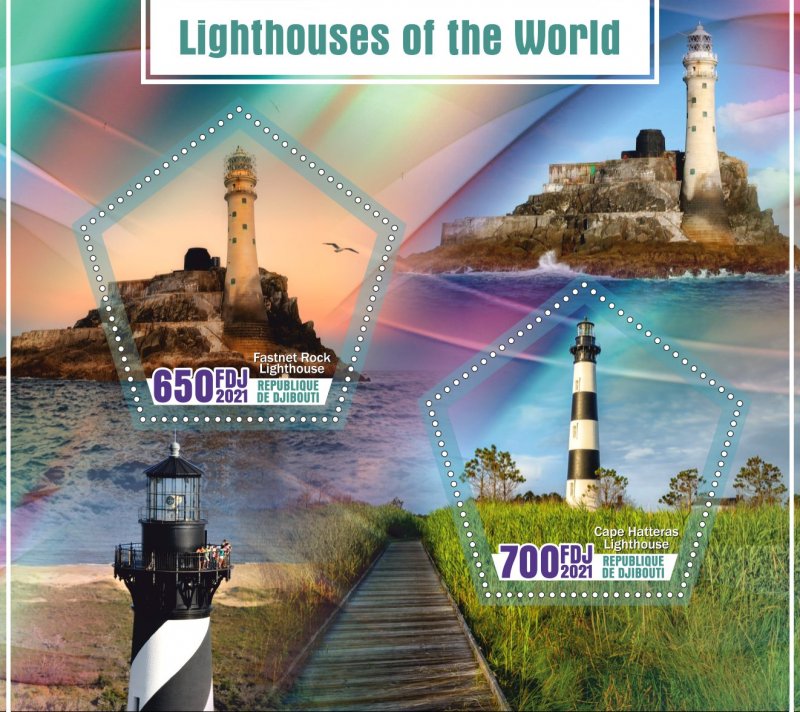 Stamps. Lighthouses 2021 year 1+1 sheets perf Djibouti