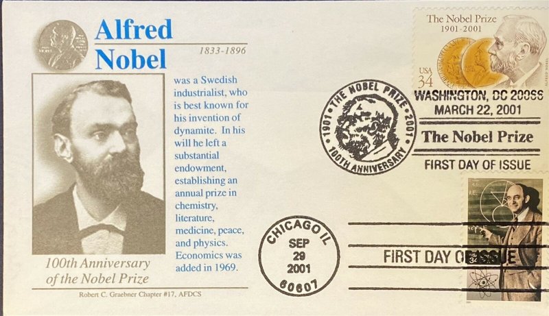 Graebner Chapter AFDCS 3504 3533 The Alfred Nobel Prize w/ Enrico Fermi Stamp