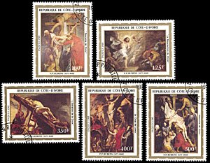 Ivory Coast 674-678, CTO,Easter 1983, Rubens Paintings