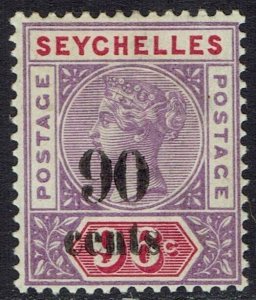 SEYCHELLES 1893 QV KEY TYPE 90 CENTS ON 96C