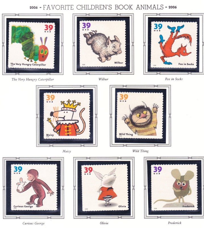 US 3987-94 MNH 39¢ Children's Book Animals Self-Adhesive Full Set of 8