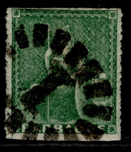 BARBADOS QV SG20, ½d deep green, USED. Cat £50.