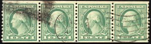 U.S. Used Stamp Scott #490 1c Washington Strip/4, VF - XF. CDS Cancel. Choice!