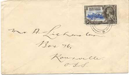 Bechuanaland 2d KGV Silver Jubilee 1935 Lobatsi to Rouxville, South Africa.  ...