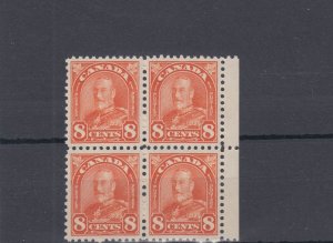 #172 SUPERB ** MARGING BLOCK OF 4 8 cent arch issue orange Canada mint Cat $80+