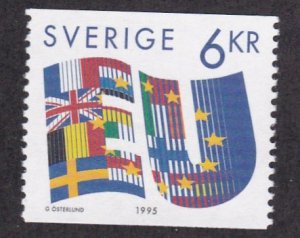 Sweden # 2120, Membership in European Union - Flags, NH 1/2 Cat.