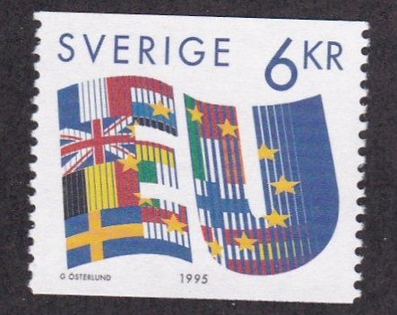 Sweden # 2120, Membership in European Union - Flags, NH 1/2 Cat.