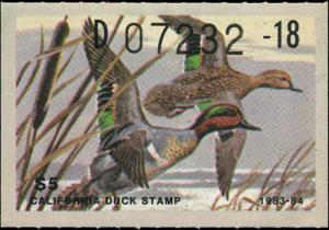 CALIFORNIA #13 1983 STATE DUCK GREEN WNGED TEAL  by Charles Allen