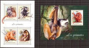 Guinea 2018 Monkeys Primates sheet + S/S MNH