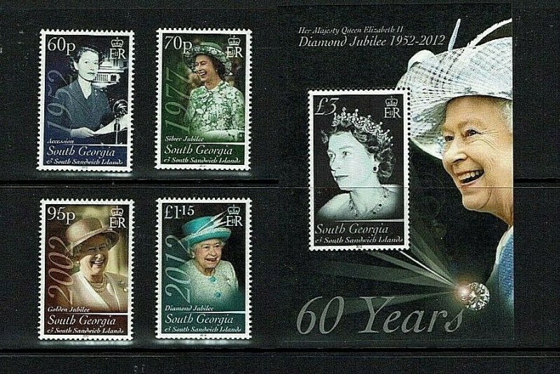 South Georgia: 2012,Queen Elizabeth, Diamond Jubilee,  MNH set + Miniature sheet