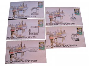 AUSTRALIA FDCs -  1988  - LOT OF 5  -  Monorails     (aus46)