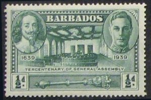 BARBADOS Sc#202 Tercentenary of the General Assembly (1939) MH