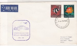 Australia 1966 LH Sydney-New Dehli 1st Flight Airmail Fish Stamps Cover Rf 29430