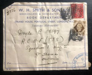 1940s London England Parcel Label Booksellers Cover To St Thomas Canada