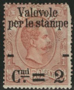 ITALY Scott 60 MH* 1890 Overprint CV$65 Faulty