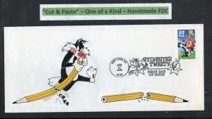 SC# 3204 - (32c) - Sylvester & Tweety - Handmade Cut & Paste FDC - 6 of 10