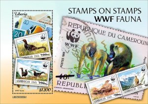 LIBERIA- 2023 - Stamps on Stamps, Fauna - Perf Souv Sheet - Mint Never Hinged