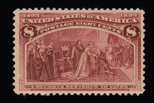 EXCEPTIONAL GENUINE SCOTT #236 VF-XF MINT OG H 8₵ COLUMBIAN EXPOSITION ISSUE