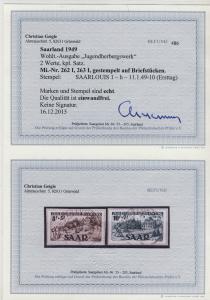 SARRE / SAAR / SAARLAND 1949 MiNr. 262/3 I - Obl. 1er JOUR + CERTIFICAT / BEFUND