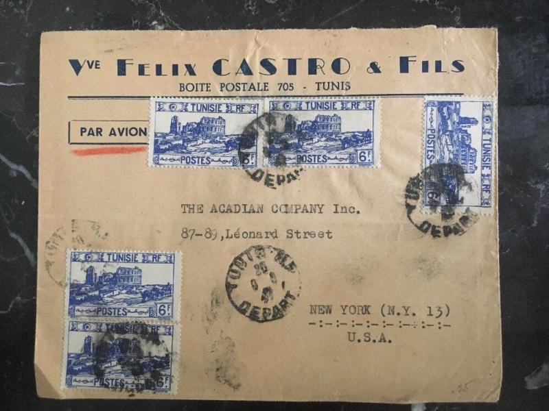 1947 Tunis Tunisia Commercial Airmail Cover to The Arcadia Co Inc New York USA