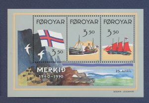 FAROE - Scott 207 - MNH  S/S - Merkid, Ship, flag - 1990