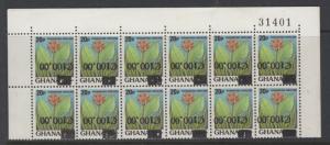 GHANA SG1262a 1988 100c on 20p SURCHARGE INVERTED MNH BLK OF 12