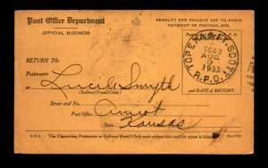 1933 Topeka & Ft Scott RPO Receipt Card 830.1-A-3 - L19742