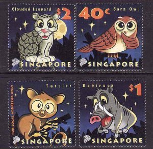 Singapore-Sc#1050-3a- id8-unused NH set + sheet-Nocturnal Animals-2003-