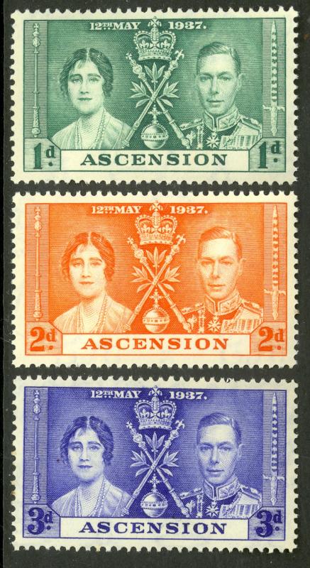 ASCENSION 1937 KGVI CORONATION Set Sc 37-39 MNH