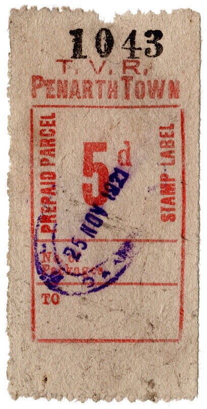 (I.B) Taff Vale Railway : Prepaid Parcel 5d (Penarth Town) 