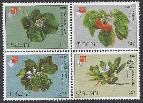 Palau #420a-d mint, set flowers issued for Hong Kong 97