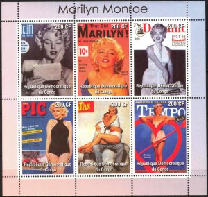 Congo 2003 Cinema Marilyn Monroe (1) Sheet of 6 MNH Private