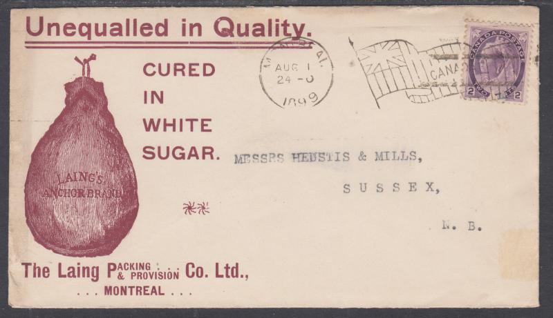 Canada Sc 76 on 1899 Advertising Cover for Sugar Cured Hams, Laing Packing Co.