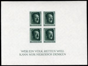 Germany B102, $170, 1937 imperf. souvenir sheet, never hinged