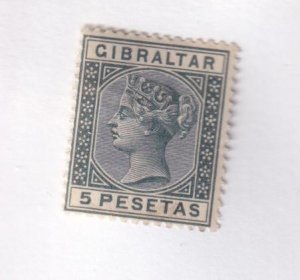 GIBRALTAR # 38 VF-MLH Q/VICTORIA 5 PESETAS CAT VALUE $50