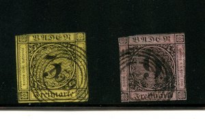 Germany-Baden #2a & 4a (G398) thin paper 1st printing 1851, U, F, F-VF,CV$195.00