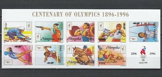 Mongolia, Scott cat. 2238-2246. Centenary of Olympics, IMPERF issue. ^