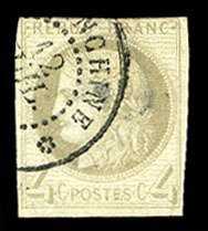 French Colonies #18 (YT 16) Cat€650, 1872 4c gray, Cochinchine cancel, sm...