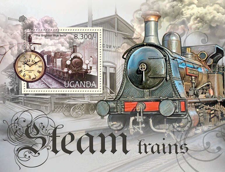 UGANDA - 2012 - Steam Trains - Perf Souv Sheet - Mint Never Hinged