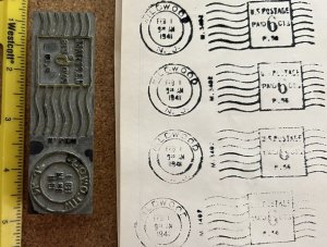 Vintage WILDWOOD NJ 1941 Postmark US POSTAGE PAID 6 CTS Stamper on Wooden Block