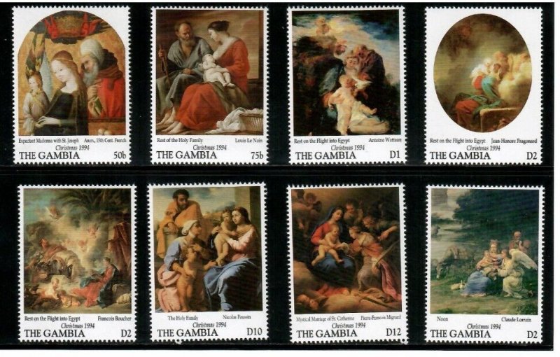 Gambia 1994 - Christmas Art - Set of 8 Stamps - Scott #1591-8 - MNH
