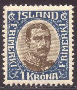 ICELAND #126 Mint NH - 1920 1kr Deep Blue & Dk Brown