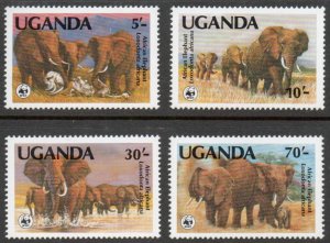 UGANDA. Sc. 371-4 WWF - Elephants 1983 MNH perf. 15